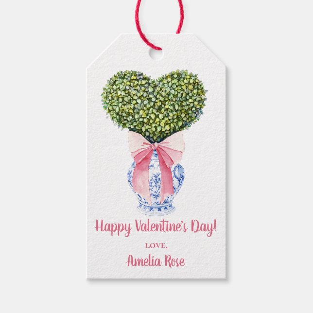 Anpassningsbar Chinoiserie Heart Topiary Valentine Presentetikett (Framsidan)