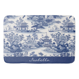 Anpassningsbar Chinoiserie Mönster Pagoda Blue Whi Badrumsmatta