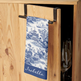 Anpassningsbar Chinoiserie Mönster Pagoda Blue Whi Kökshandduk