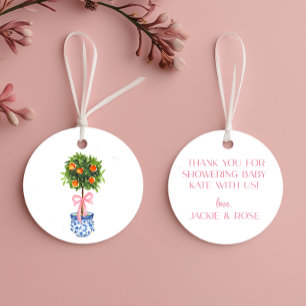 Anpassningsbar Chinoiserie Topiary Träd, Rosa Bow Gåvor Etiketter