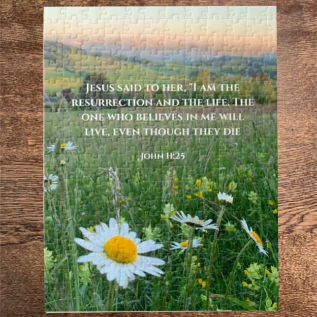 Anpassningsbar Christian Bible Verse Original Natu Pussel (This unique jigsaw puzzle is my original photo of Swiss meadow wildflowers with custom Bible verse.
)