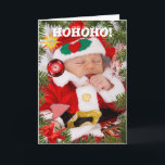 Anpassningsbar CHRISTMAS BABY SANTA SEASON'S HÄLSN Helgkort<br><div class="desc">HO! HO! HO! Anpassade-God jul-kort med ett vackert baby-tomten och några prydnadsföremål.</div>