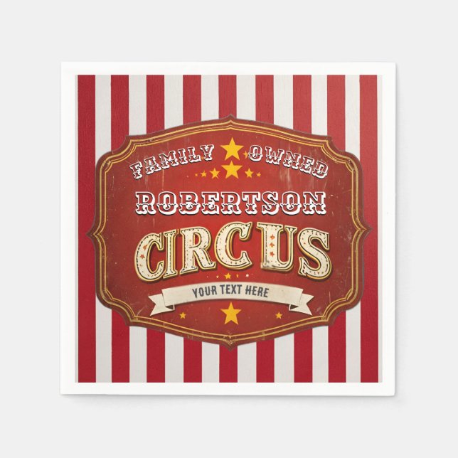Anpassningsbar Circus Rand - Vintage Family Namn Pappersservett (Framsidan)