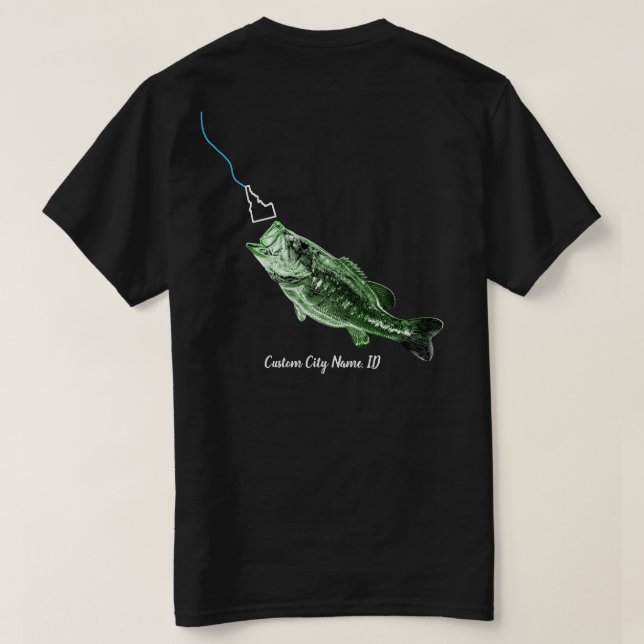 ANPASSNINGSBAR CITY NAMN BASS HÄR FISKFISKERISTRIK T SHIRT (Design baksida)