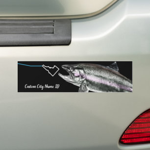 ANPASSNINGSBAR CITY NAMN STEELHEAD HÄR FISKET STK- BILDEKAL