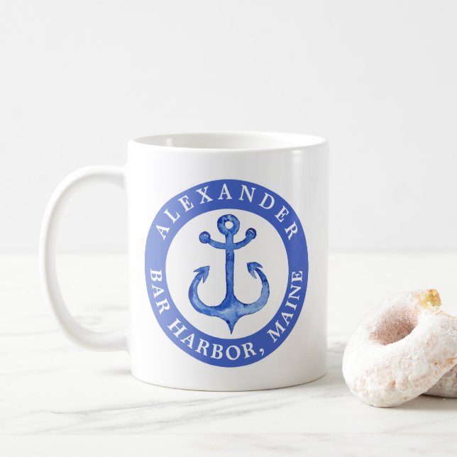 Anpassningsbar City | Personlig Navy Nautical Anch Kaffemugg (Med munk)