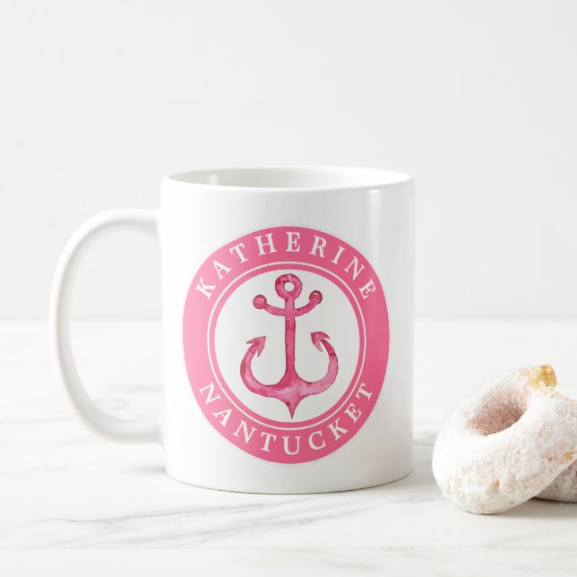 Anpassningsbar City | Personlig Rosa Nautical Anch Kaffemugg (Med munk)