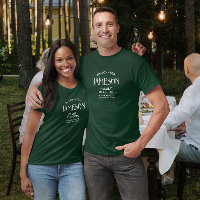 Anpassningsbar Classic Arch Script Family Reunion T Shirt (Planning a family reunion? Create your own custom matching t-shirts for guests to enjoy!)