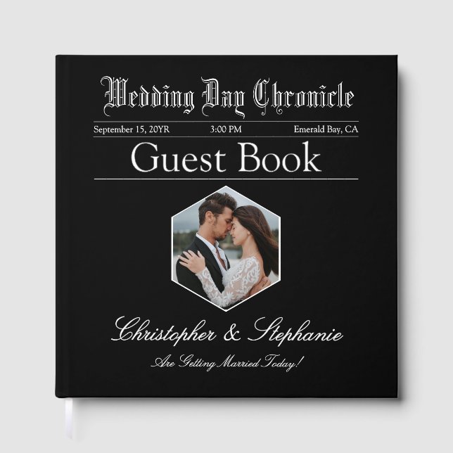 Anpassningsbar Classic Calligraphy Photo Newspaper Gästböcker (Framsida)
