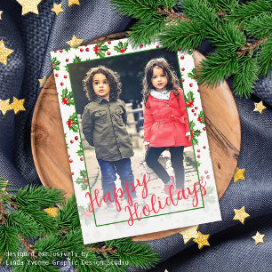 Anpassningsbar Classic Grönt Holly Red Berries Julkort