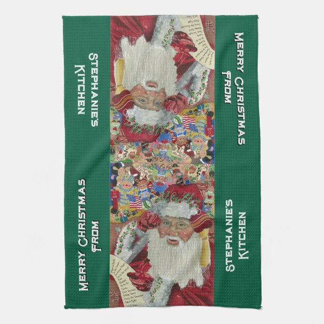 Anpassningsbar Classic Santa Kitchen Towels, jul 2 Kökshandduk (Vertikal)