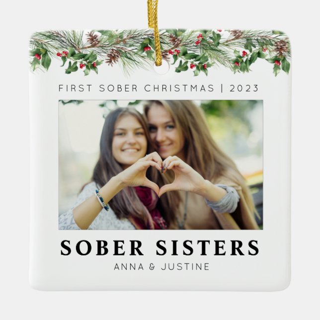 Anpassningsbar Classic Sober Sisters Besties jul Julgransprydnad Keramik (Framsida)