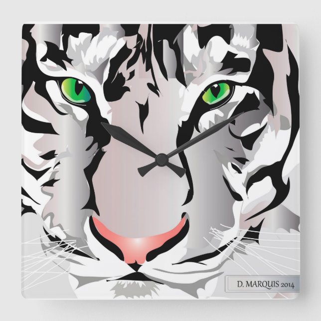 ANPASSNINGSBAR CLOCK-TIGER-WHITE/GRÅTT FYRKANTIG KLOCKA (Framsida)