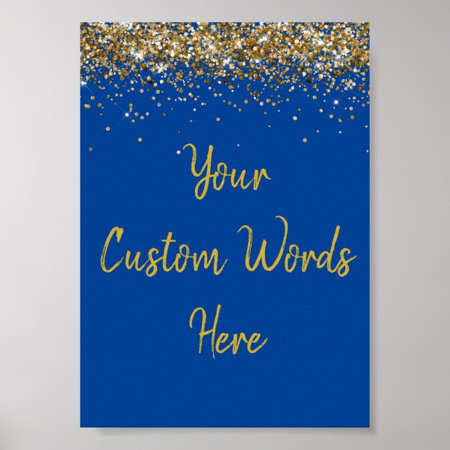 Anpassningsbar Cobalt Blue Guld Födelsedagsfest Ph Poster (Framsidan)