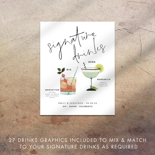 Anpassningsbar Cocktails Bröllop Namnteckning Drin Poster (Skapare uppladdad)