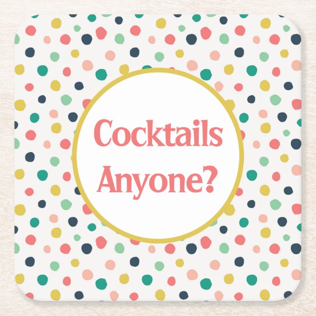Anpassningsbar Cocktails Orange Guld Teal Dots Underlägg Papper Kvadrat (Framsidan)