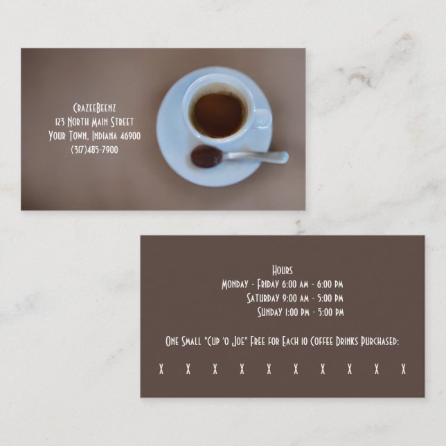 Anpassningsbar Coffee & Choc Spoon Coffee Shop & S Visitkort (Fram/baksida)