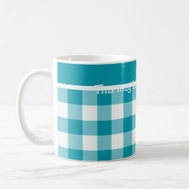 Anpassningsbar Coffee Mugg, Teal Check Gingham Kaffemugg