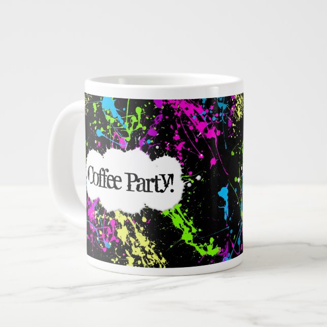 Anpassningsbar Coffee Party Neon Paint Splatter Ju Jumbo Mugg (Framsida vänster)