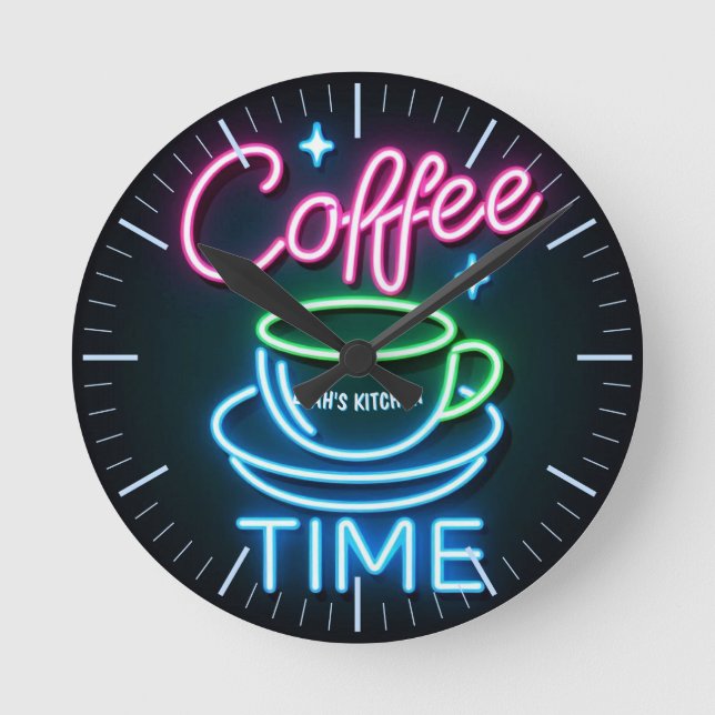 ☕ Anpassningsbar Coffeecore Clock Coffee Memes Neo Rund Klocka (Framsida)