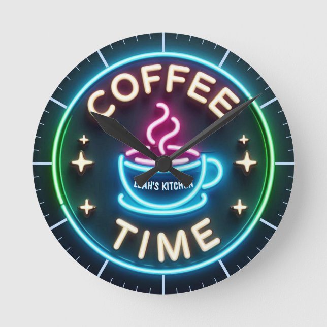 ☕ Anpassningsbar Coffeecore Clock Coffee Memes Neo Rund Klocka (Framsida)