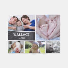 Anpassningsbar Collage 5 Foton, Personlig, kritad Fleecefilt