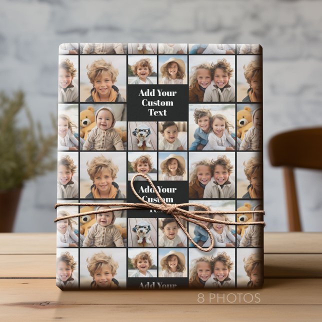 Anpassningsbar Collage 8 Photo - Anpassningsbar Te Presentpapper (Custom Photo Collage Wrapping Paper - All Occasion)