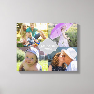 Anpassningsbar Collage-foton med familj namn, 4 bi Canvastryck