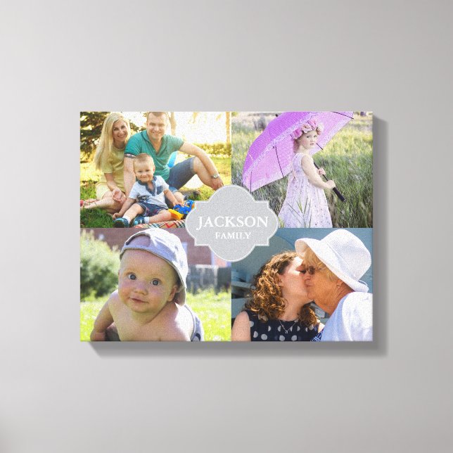 Anpassningsbar Collage-foton med familj namn, 4 bi Canvastryck (Framsida)
