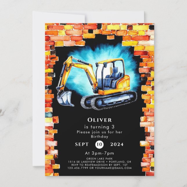 Anpassningsbar Colorful Construction Birthday Inbjudningar (Framsida)