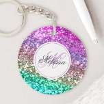 Anpassningsbar Colorful Glitter Sjöjungfru Monogra<br><div class="desc">Anpassa enkelt denna vackra glatt faux runt akryliska nyckelkedja i glitter med ditt anpassningsbar monogram och namn.</div>