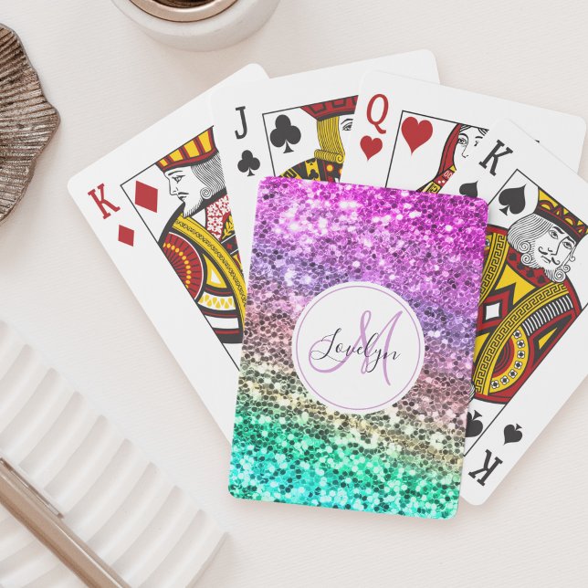 Anpassningsbar Colorful Glitter Sjöjungfru Monogra Casinokort (Skapare uppladdad)