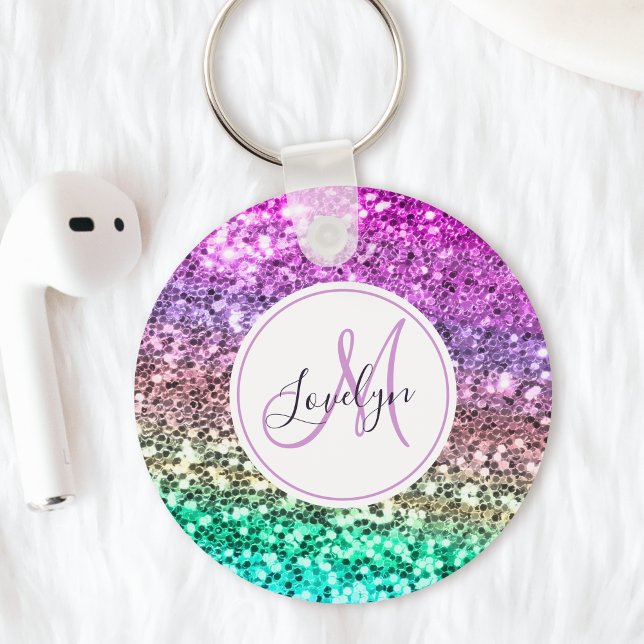 Anpassningsbar Colorful Glitter Sjöjungfru Monogra Nyckelring (Skapare uppladdad)