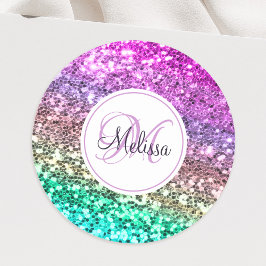 Anpassningsbar Colorful Glitter Sjöjungfru Monogra Runt Klistermärke