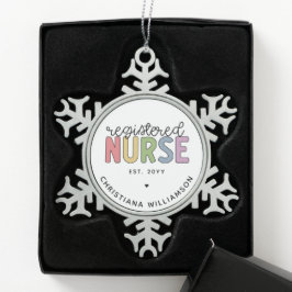 Anpassningsbar Colorful Registered Nurse RN Studen Snöflinga Pewter Julgransprydnad