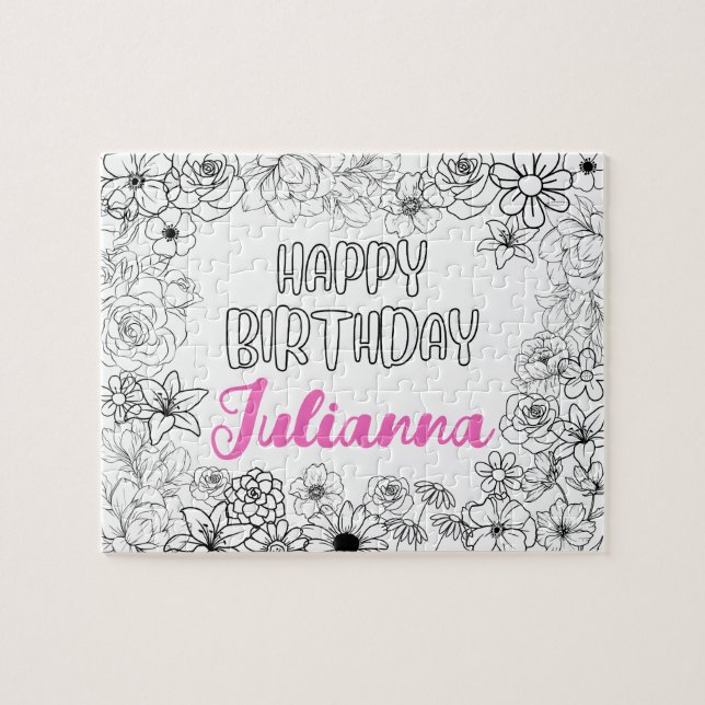 Anpassningsbar Coloring Blommigt Namn Puzzle Pussel (Horisontell)