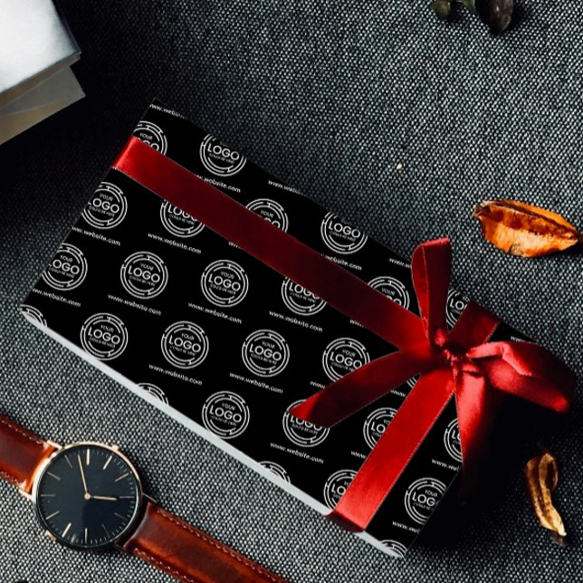 Anpassningsbar Company Branded Black Business Logo Presentpapper (business wrapping paper logo your logo here company gift promo)