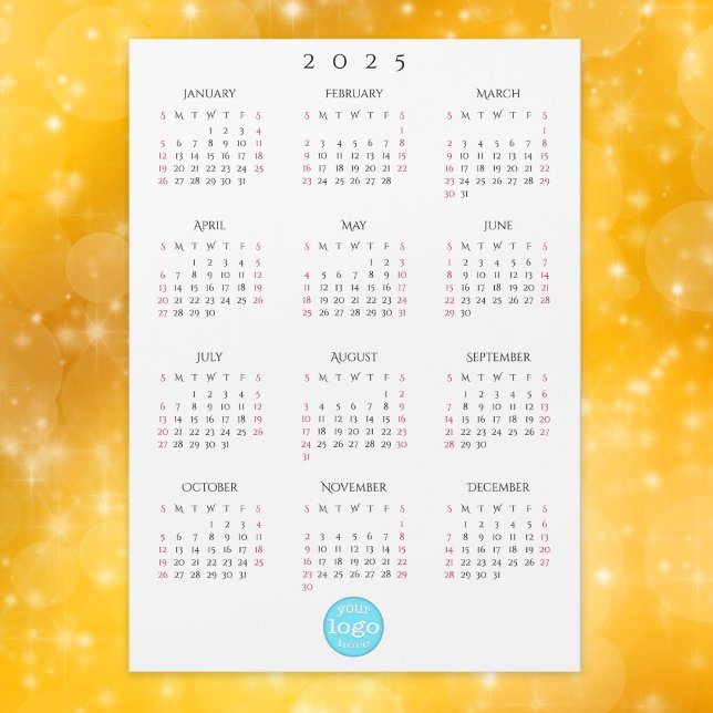 Anpassningsbar Company Business Logotyp 2025 Kalen (Custom Company Business Logo 2025 Calendar Card)