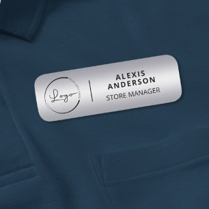 Anpassningsbar Company Business Logotyp Faux Silve Namnbricka