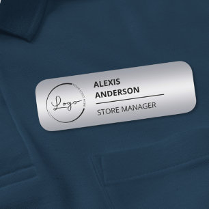 Anpassningsbar Company Business Logotyp Faux Silve Namnbricka