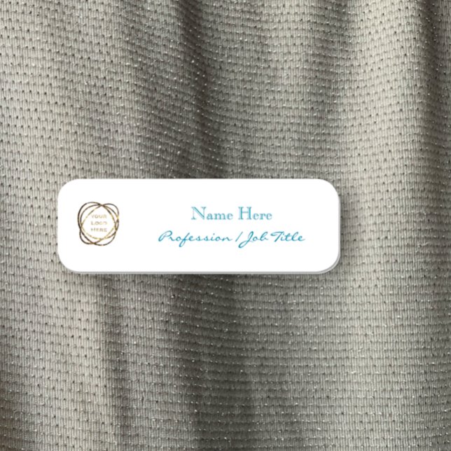 Anpassningsbar Company Logotyp Modern Elegant Aqua Namnbricka (Create your own custom name tag, add company logo, customize text style for your perfect look.)