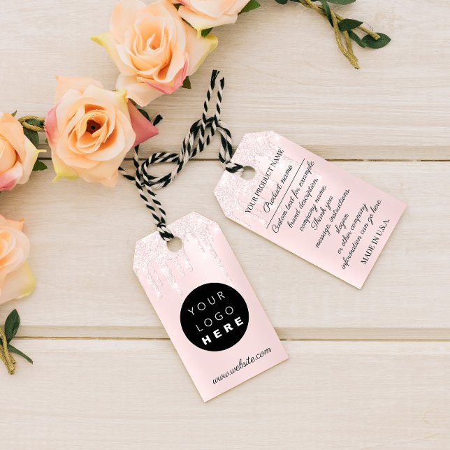 Anpassningsbar Company Logotyp Product Rosa Drives Presentetikett (Custom Company Logo Product Pink Drips Gift Tags)