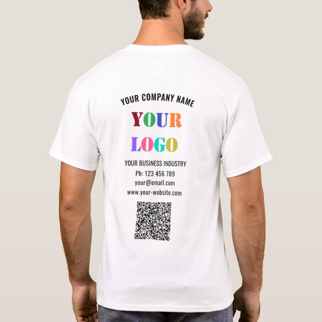 Anpassningsbar Company Logotyp Text QR Code Busine T Shirt (Baksida)