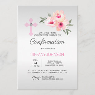 Anpassningsbar CONFIRMATION Blommigt Rosa Kor GIRL Inbjudningar