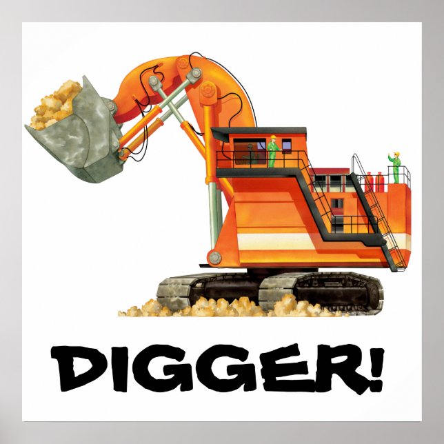 Anpassningsbar Construction Kids Orange Digger Pos Poster (Framsidan)