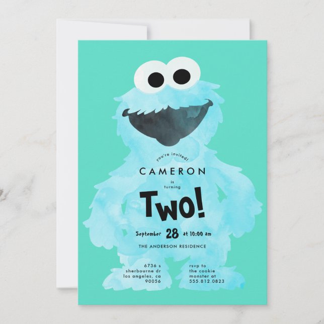 Anpassningsbar COOKIE MONSTER Sesame Street Birthd Inbjudningar (Framsida)