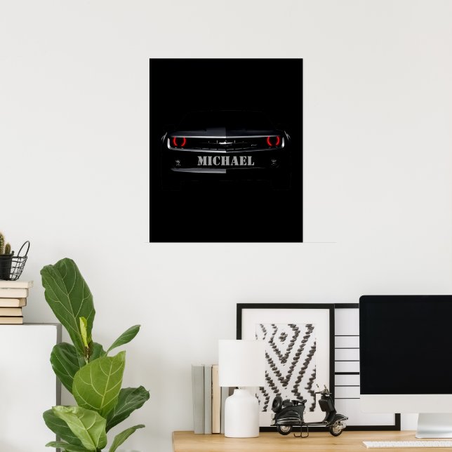 Anpassningsbar Coola Black Chevy Camaro Ditt namn Poster (Hemmakontoret)