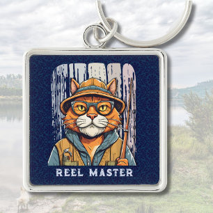 Anpassningsbar Coola Cat Pension Gifts for Fisherm Fyrkantig Silverfärgad Nyckelring