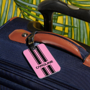 Anpassningsbar Coola Cute Rosa Black Auto Tävling  Bagagebricka