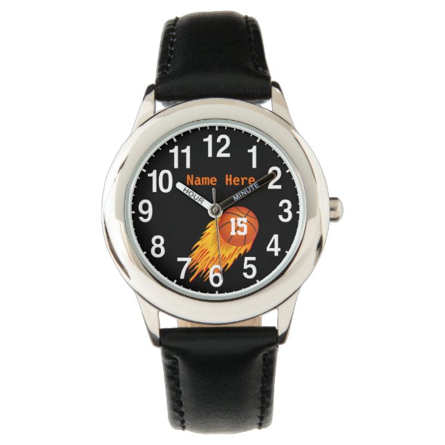 Anpassningsbar Coola Flaming Basketball Watches fo Armbandsur (Framsida)